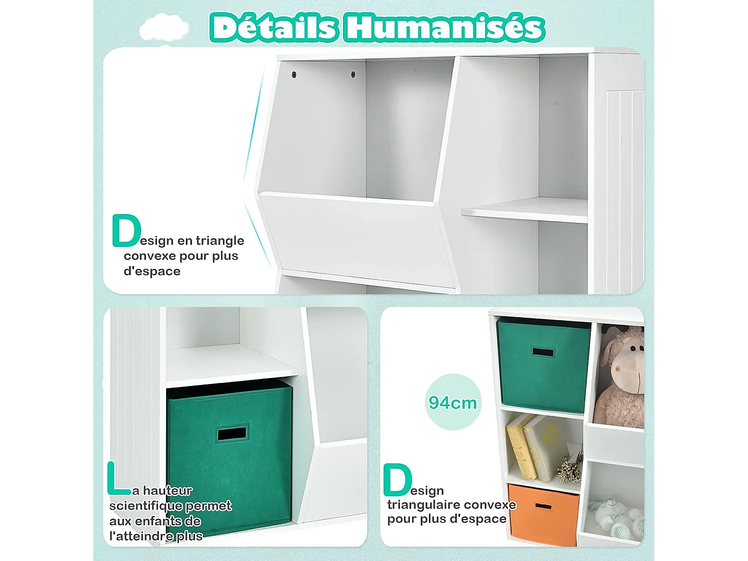 Placard de rangement pour jouets avec 2 paniers, 3 cubes, 77 x 35 x 93 cm blanc