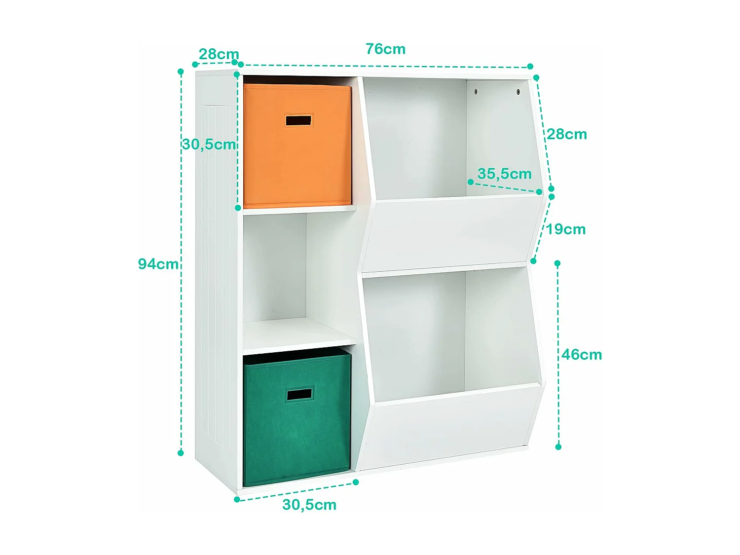 Placard de rangement pour jouets avec 2 paniers, 3 cubes, 77 x 35 x 93 cm blanc