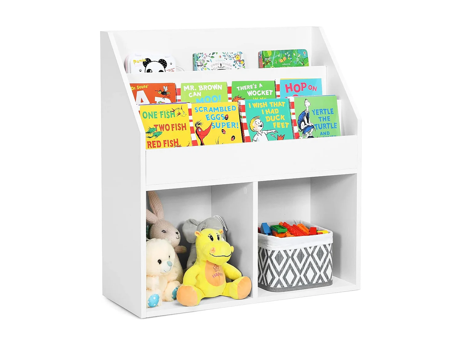 Bibliothèque enfants en bois avec 3 compartiments & 2 cubes ouverts,70 x 30 x 80cm