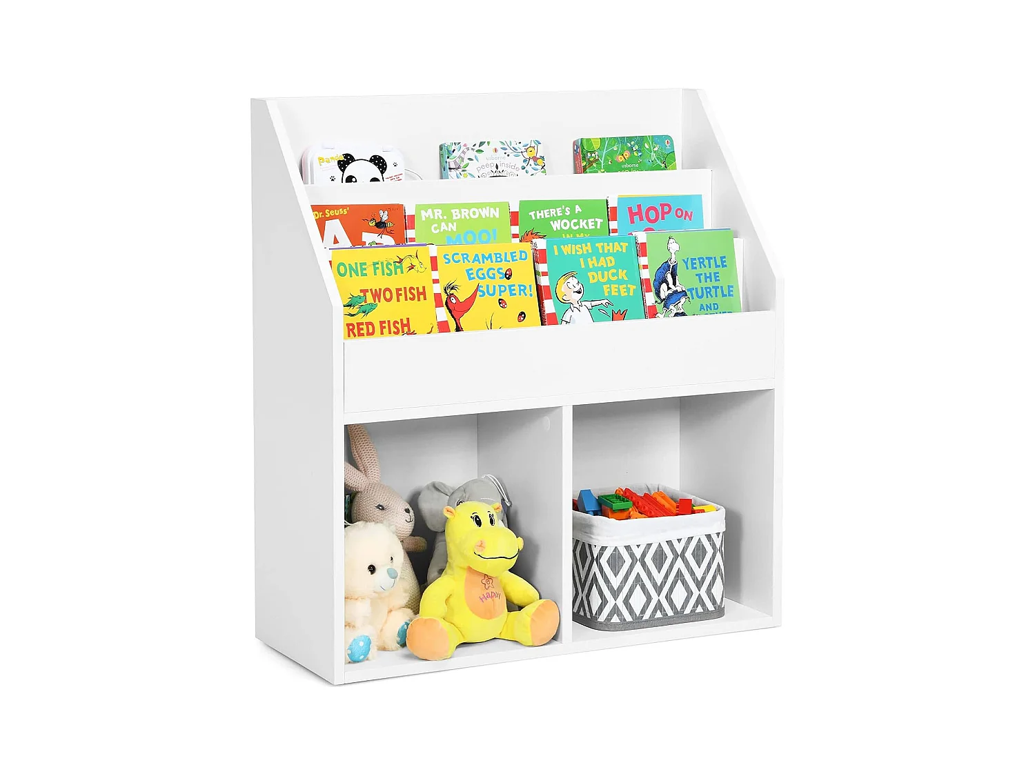 Bibliothèque enfants en bois avec 3 compartiments & 2 cubes ouverts,70 x 30 x 80cm