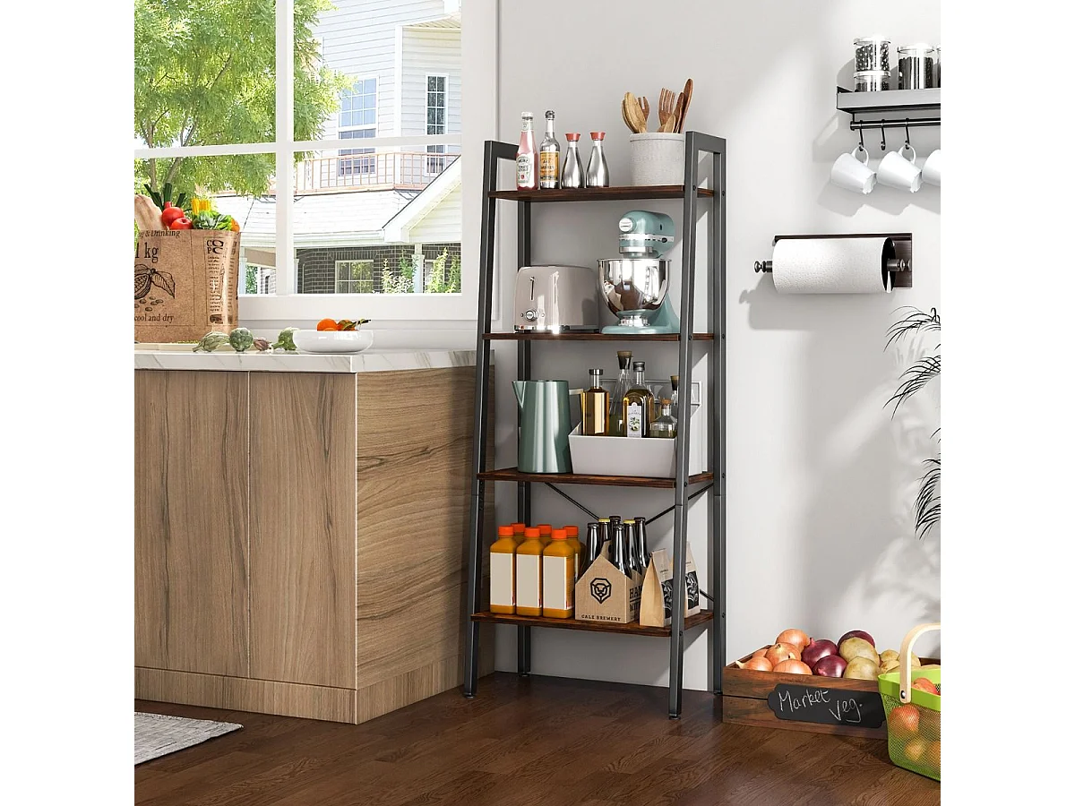 Étagère à 4 niveaux, cadre en métal, style industriel, 56 x 34 x 138 cm (brun rustique)