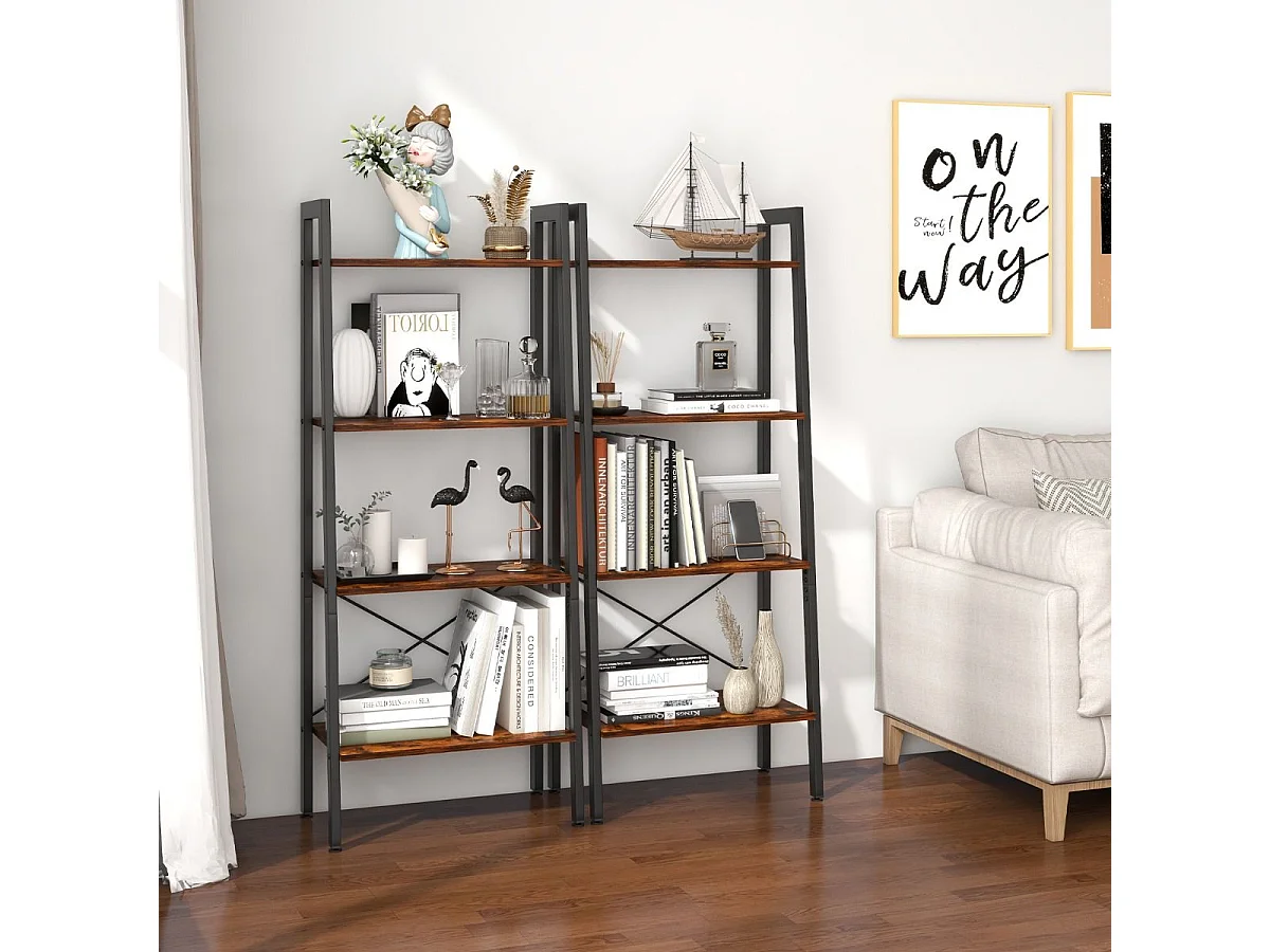 Étagère à 4 niveaux, cadre en métal, style industriel, 56 x 34 x 138 cm (brun rustique)