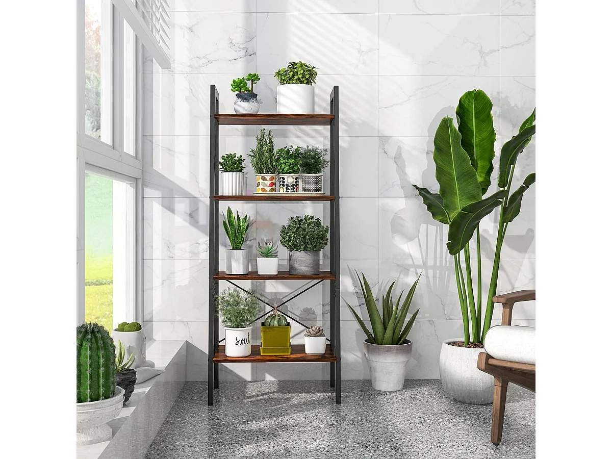Étagère à 4 niveaux, cadre en métal, style industriel, 56 x 34 x 138 cm (brun rustique)