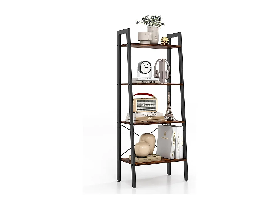 4-laags plank, metalen frame, industriële stijl, 56 x 34 x 138 cm (rustiek bruin)