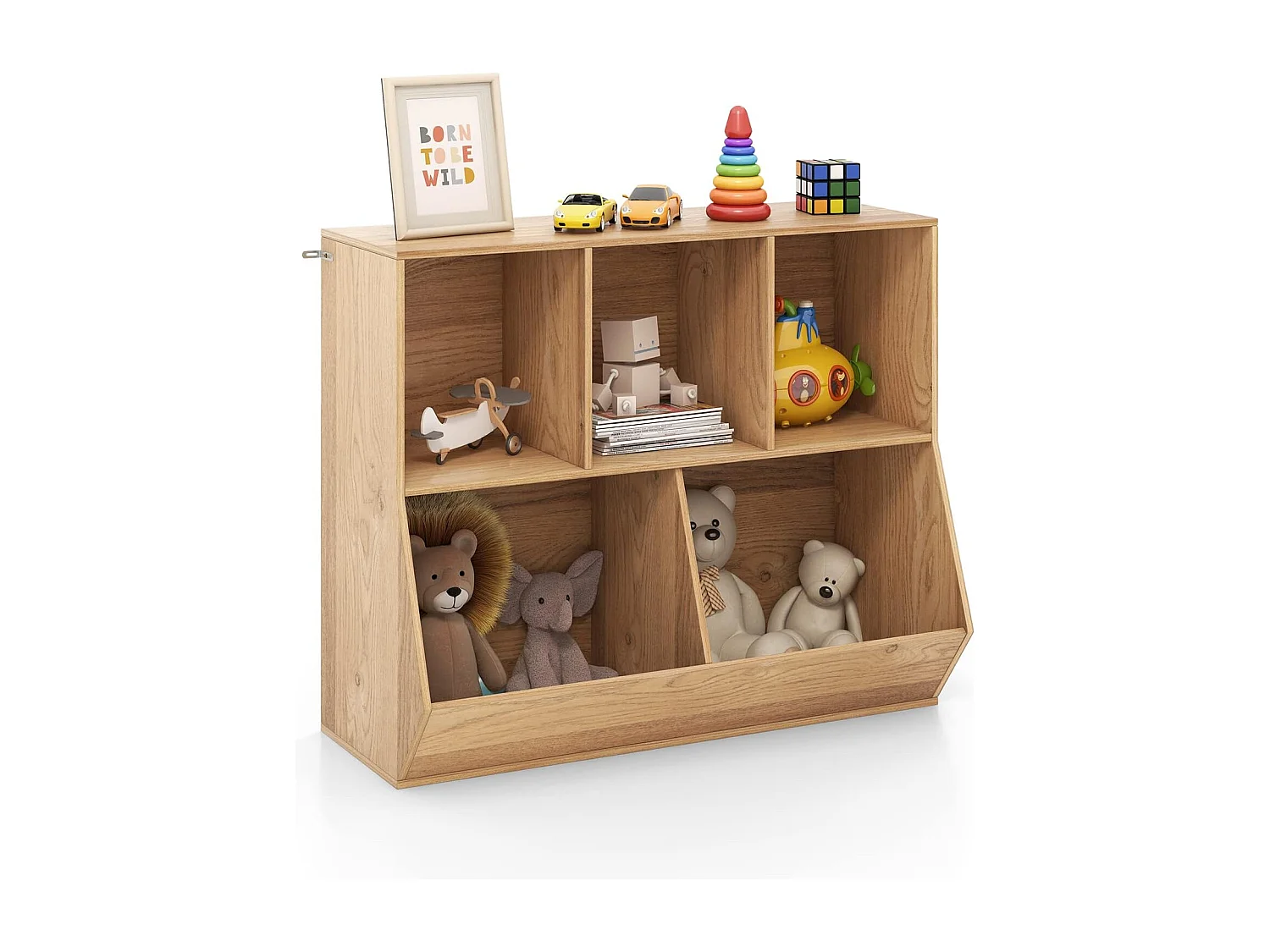 Bibliothèque 90 x 40 x 76 cm, coffre à 2 niveaux, dispositif anti-basculement,naturel