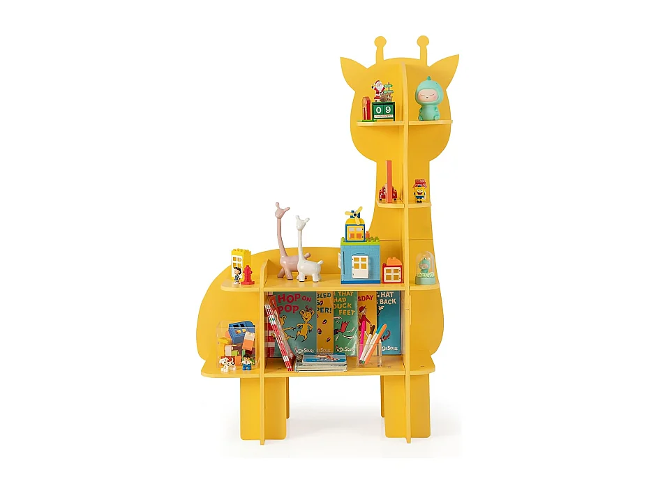 Étagère à livres enfant à 4 niveaux en forme girafe avec étagères ouvertes
