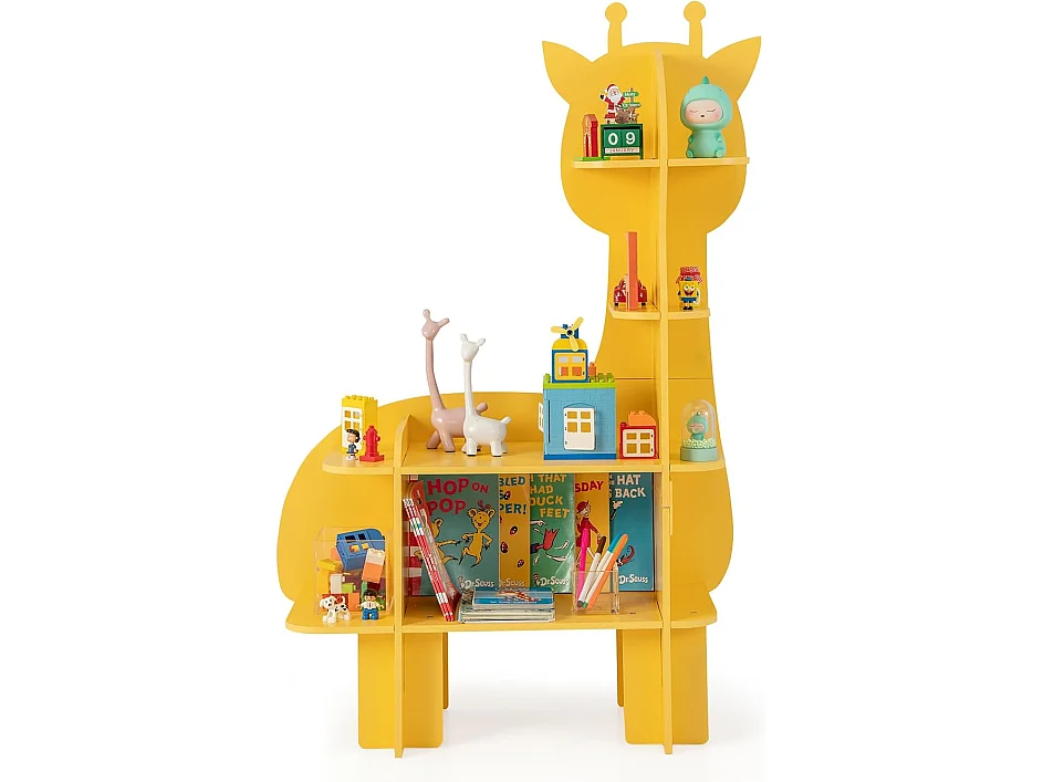Étagère à livres enfant à 4 niveaux en forme girafe avec étagères ouvertes