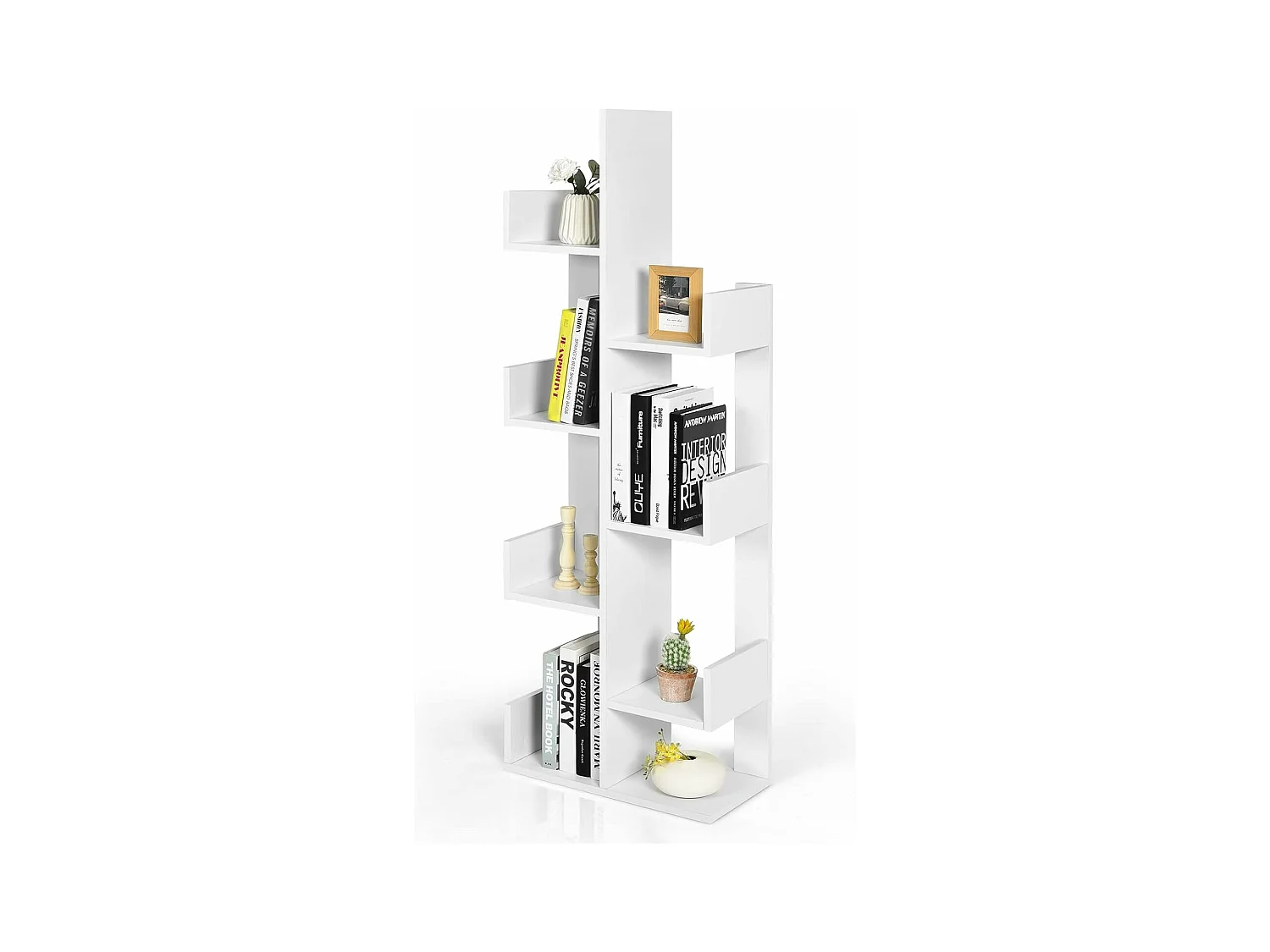 Bibliothèque, étagère de rangement à 8 niveaux en forme d'arbre, (blanc)