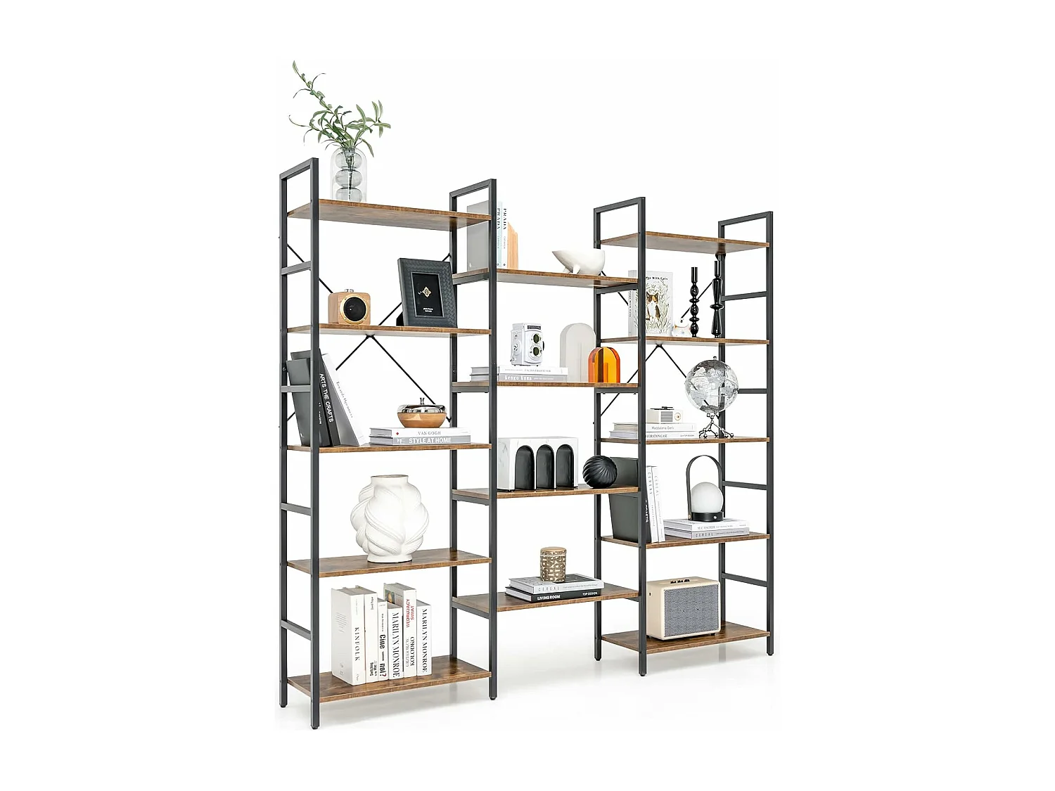 Bibliothèque étagère industrielle, avec 14 etagères,30 x 176 x 165 cm, charge 450 kg