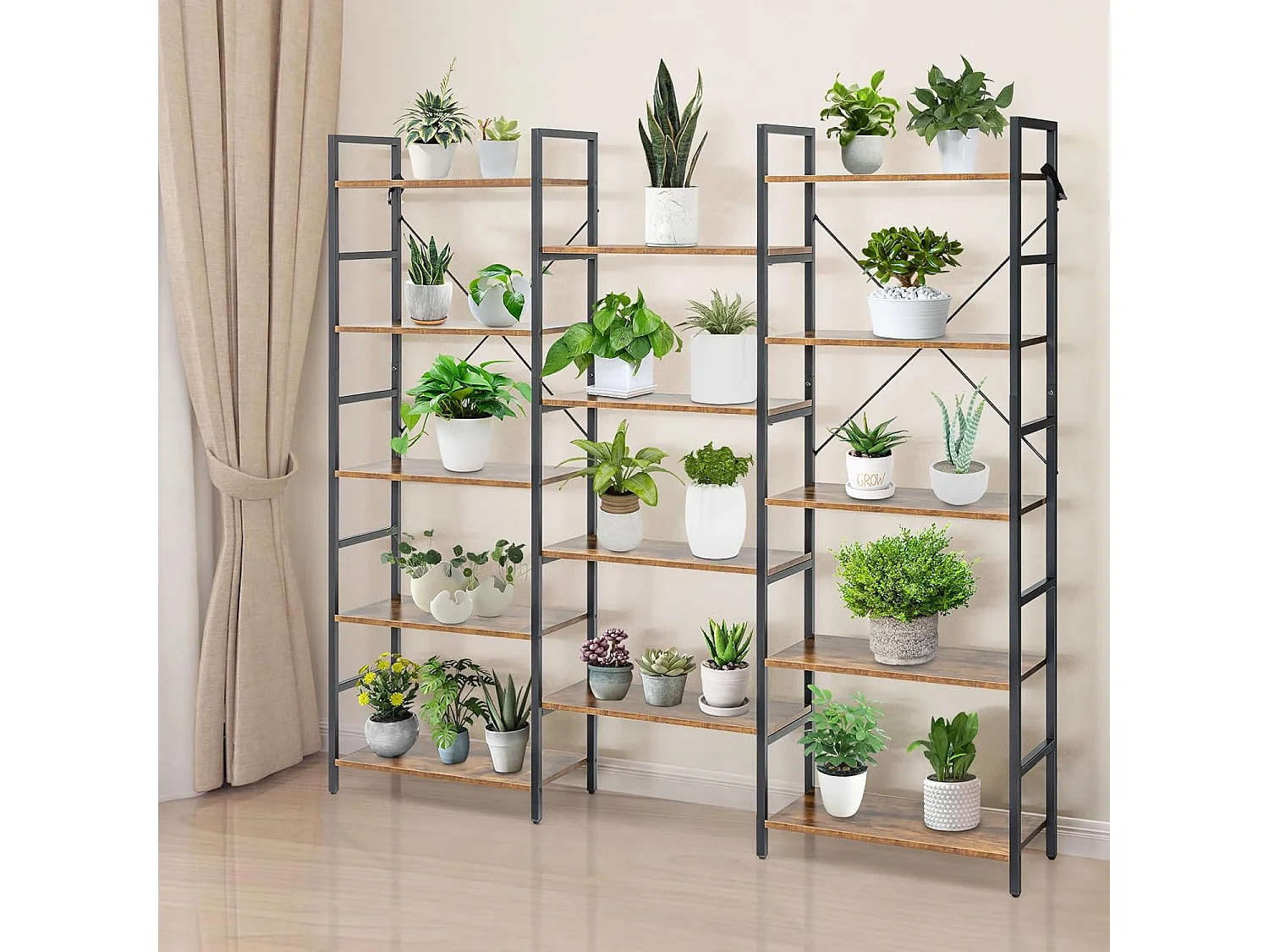 Bibliothèque étagère industrielle, avec 14 etagères,30 x 176 x 165 cm, charge 450 kg