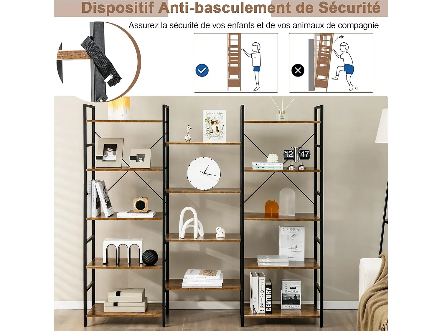 Bibliothèque étagère industrielle, avec 14 etagères,30 x 176 x 165 cm, charge 450 kg