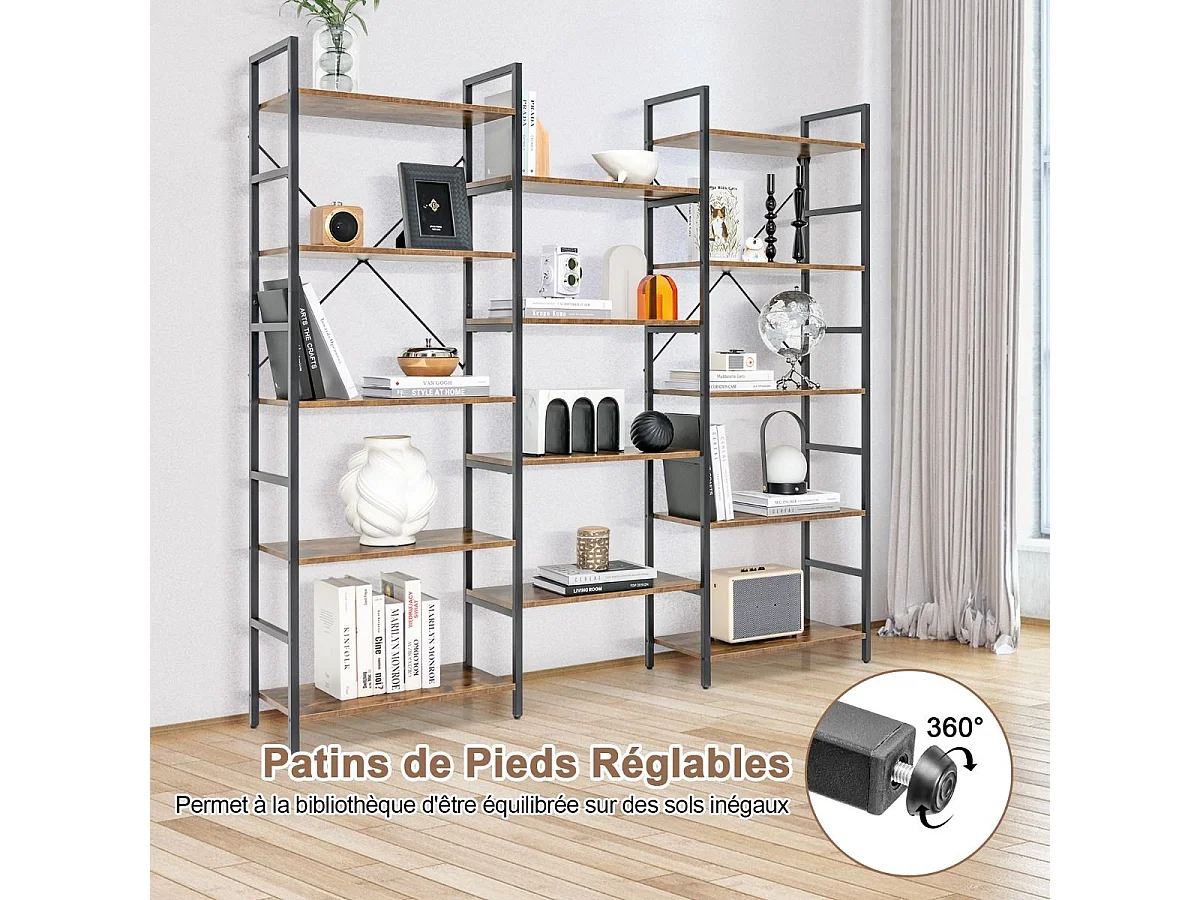 Bibliothèque étagère industrielle, avec 14 etagères,30 x 176 x 165 cm, charge 450 kg
