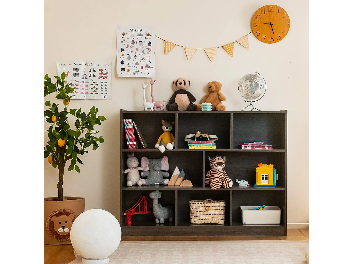 Bibliothèque enfants à 3 niveaux avec 8 cases, 122 x 32 x 93 cm (brun)