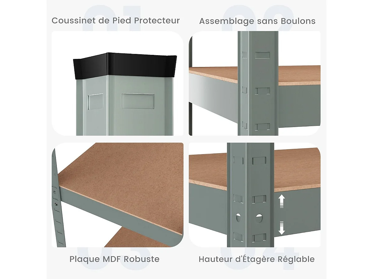 Étagère de rangement à 5 niveaux 46 x 91 x 183 cm, charge lourde totale 875 kg (gris)