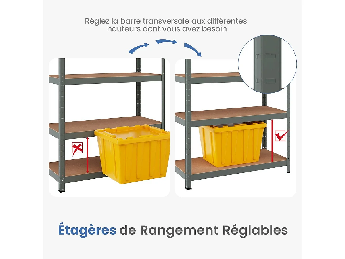 Étagère de rangement à 5 niveaux 46 x 91 x 183 cm, charge lourde totale 875 kg (gris)