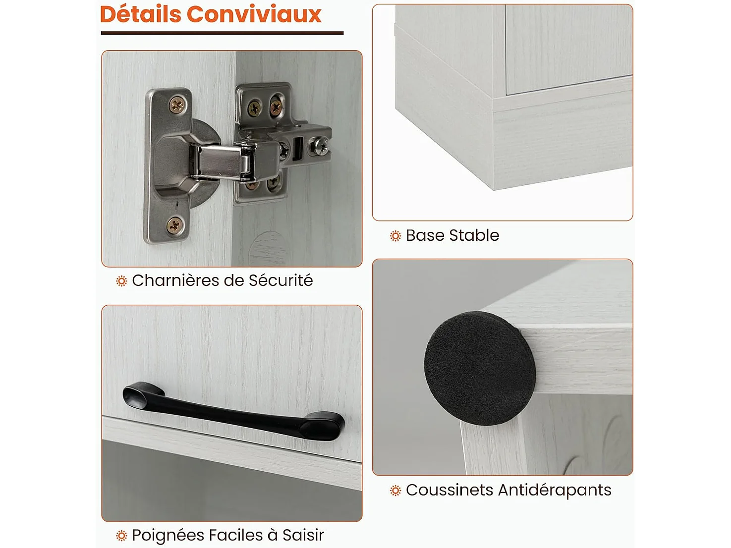 Buffet Cuisine Haut 190 cm, Meuble Cuisine Rangement, 2 Placard Rangement, 2 Doubles Portes, 6 Etagères, Kits Anti-Basculement, Vaisselier, Armoire Rangement pour Salle de Bain (Blanc chêne)