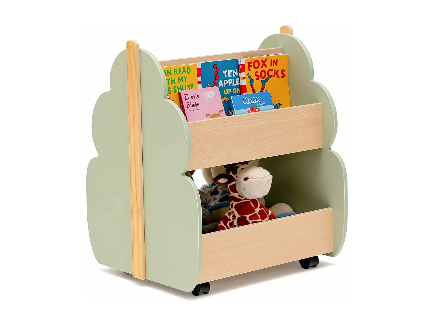 Étagère de rangement enfants ave forme de feuilles, 2 niveaux avec roues universelles