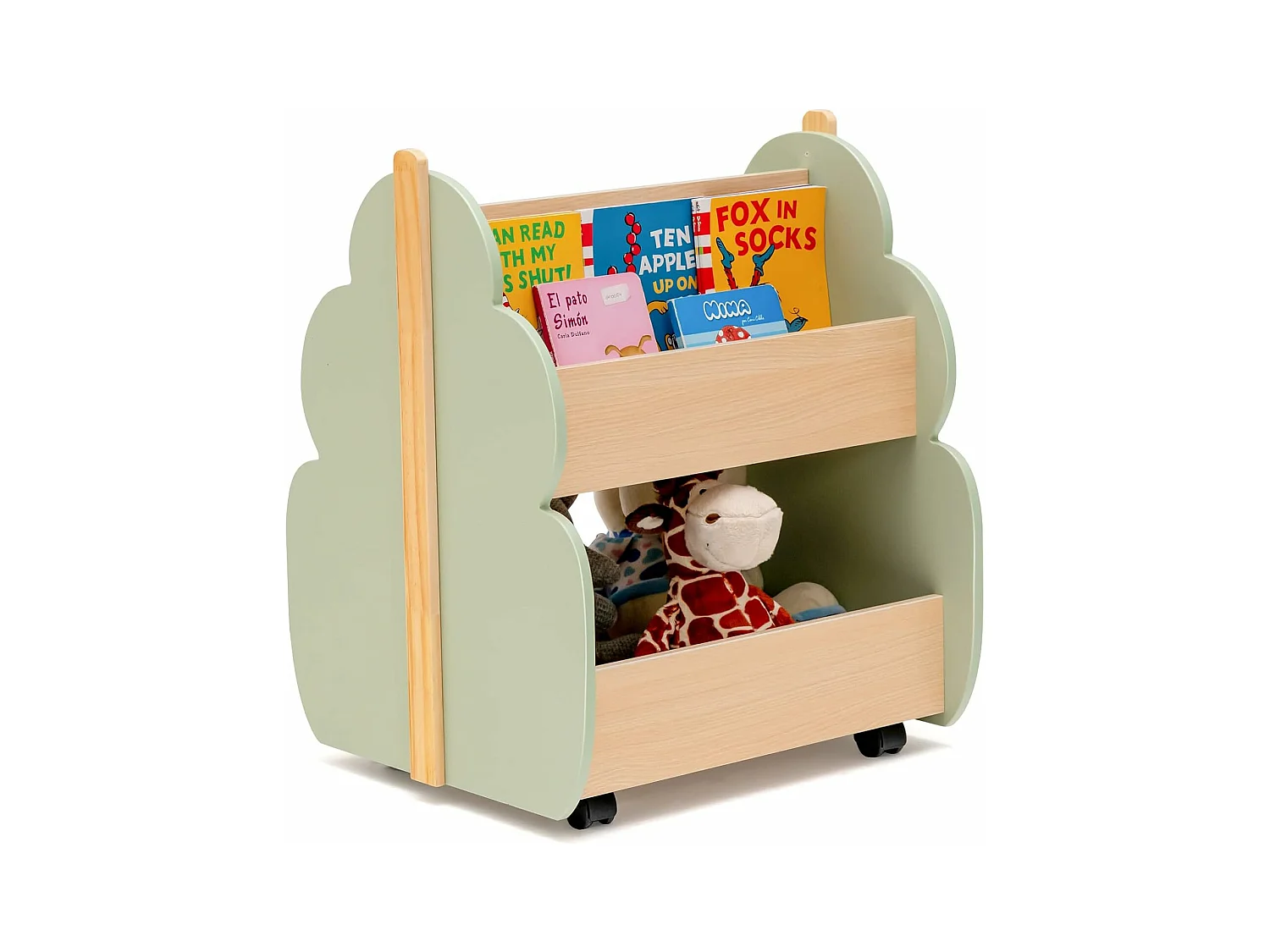Étagère de rangement enfants ave forme de feuilles, 2 niveaux avec roues universelles