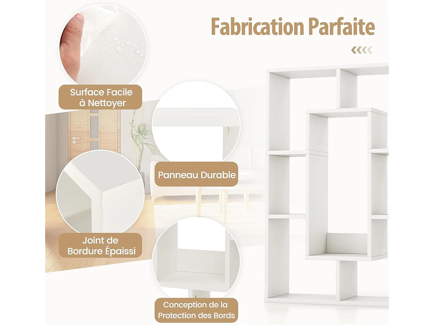 Bibliothèque, étagère à 7 compartiments ouvertes,  20 x 60 x 90 cm (blanc)