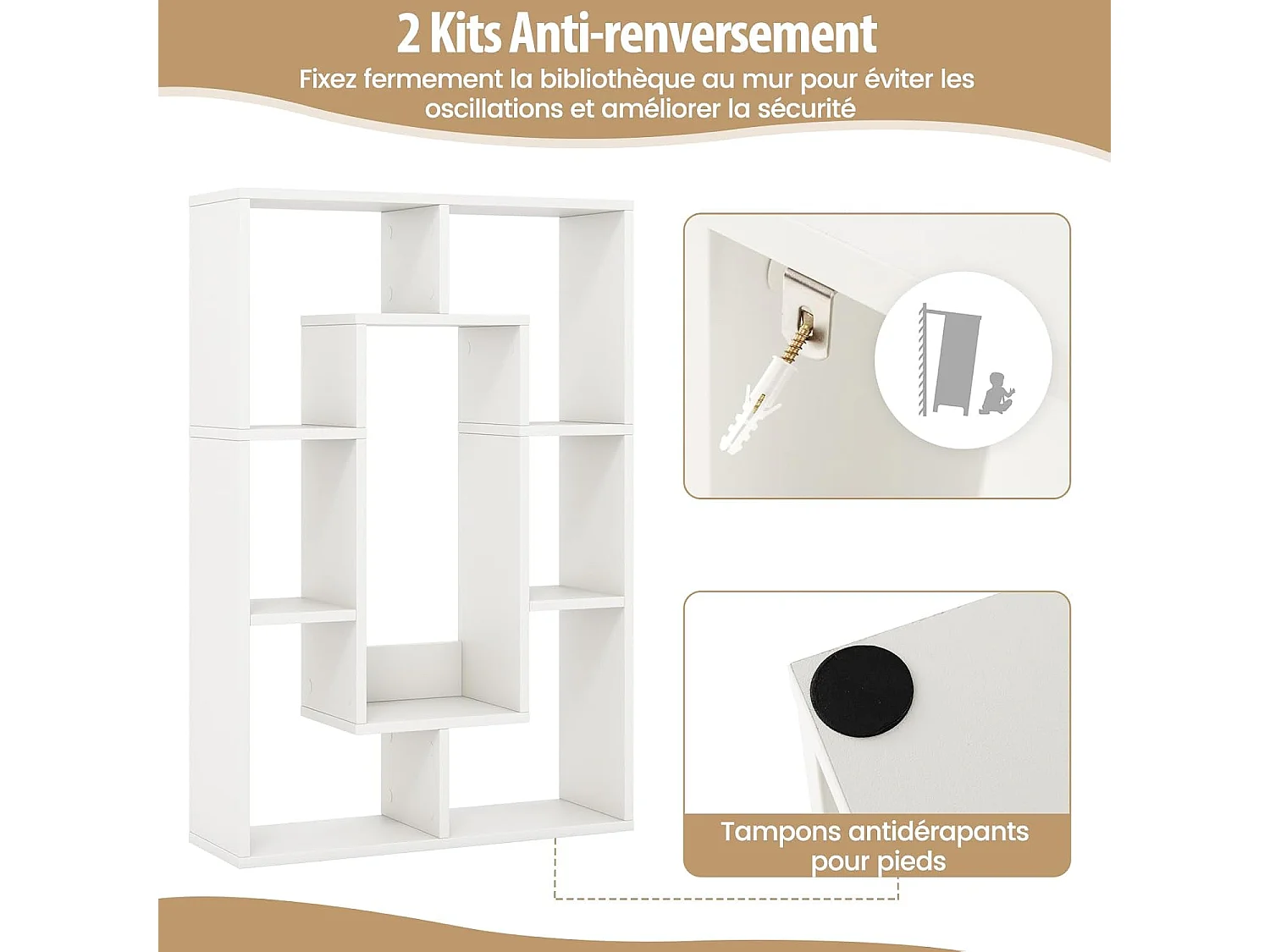 Bibliothèque, étagère à 7 compartiments ouvertes,  20 x 60 x 90 cm (blanc)