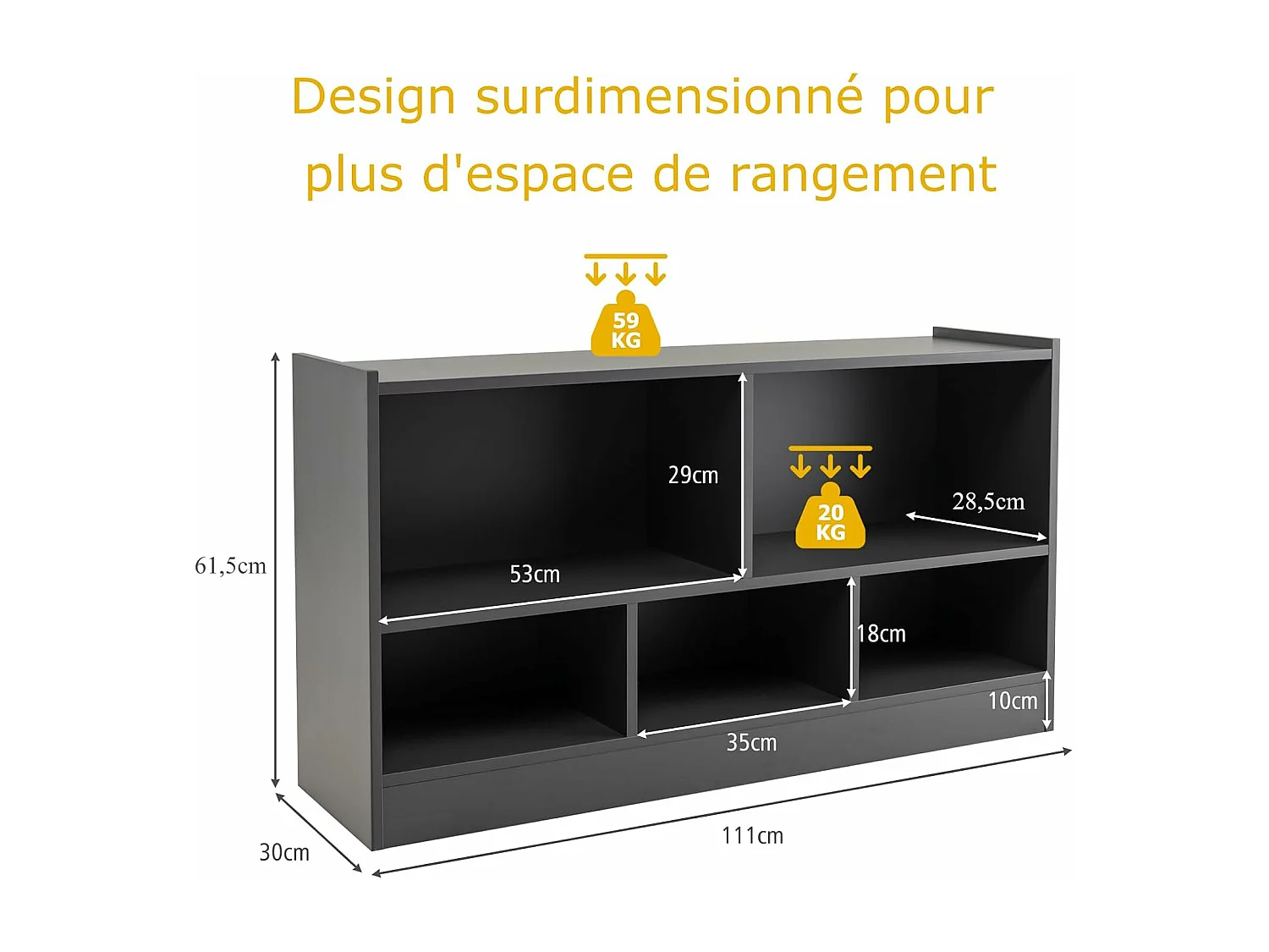Bibliothèque enfants en bois avec 5 compartiments, 111 x 30 x 61,5 cm,charge 20kg