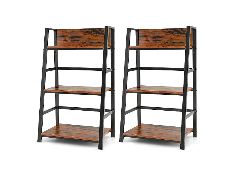 Lot de 2 bibliothèque industrielle à 3 niveaux 54x34x90cm, etagère en bois polyvalente