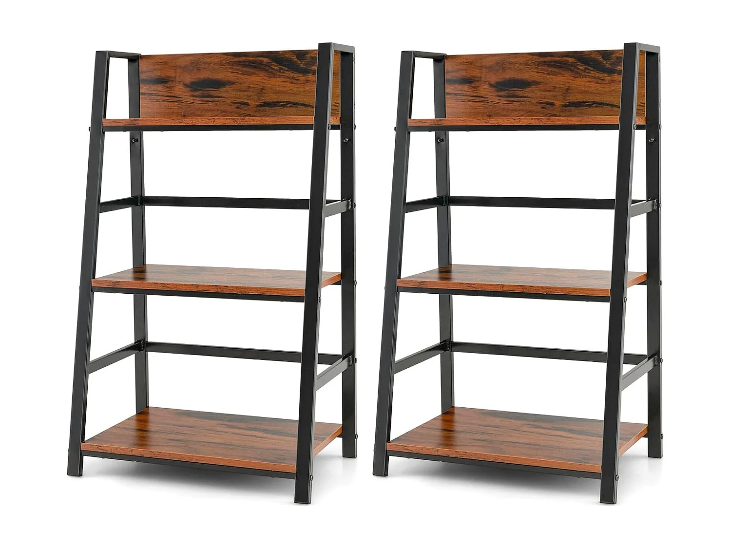 Lot de 2 bibliothèque industrielle à 3 niveaux 54x34x90cm, etagère en bois polyvalente