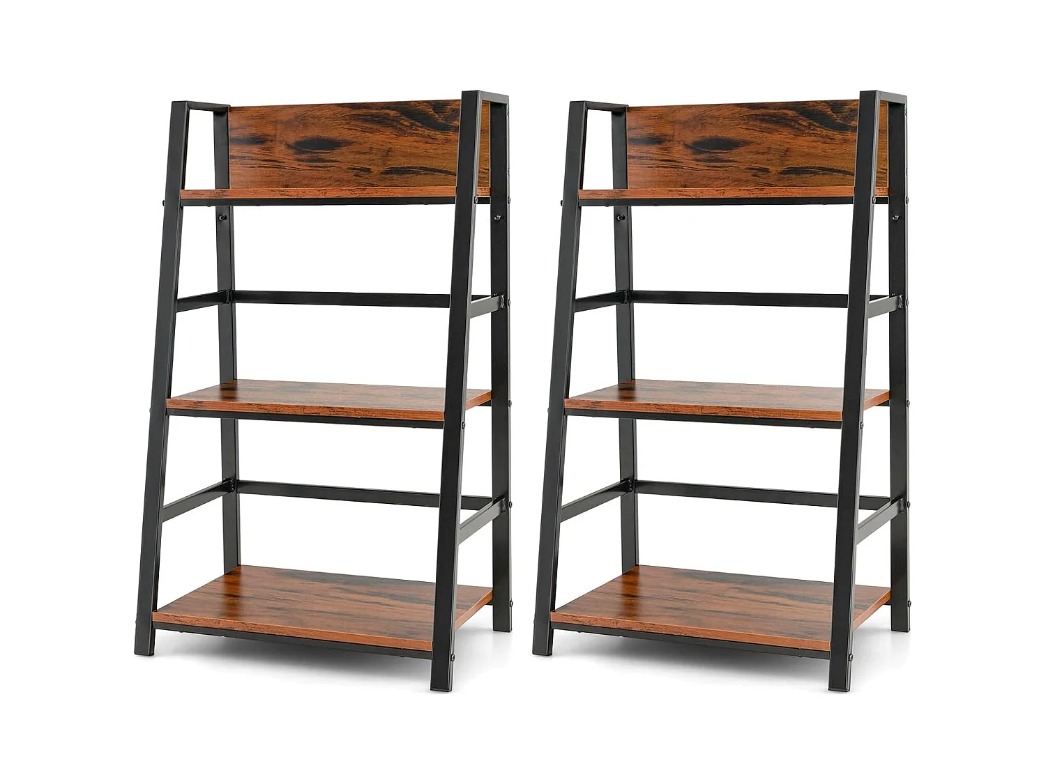 Lot de 2 bibliothèque industrielle à 3 niveaux 54x34x90cm, etagère en bois polyvalente
