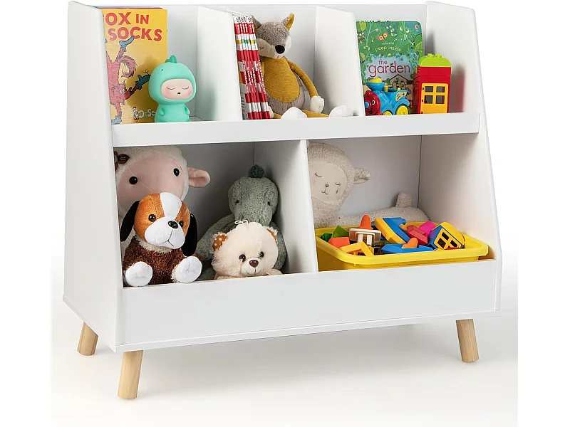 Bibliothèque enfant à 2 niveaux avec 5 cubes, étagère à livres en bois, 80x35x71 cm