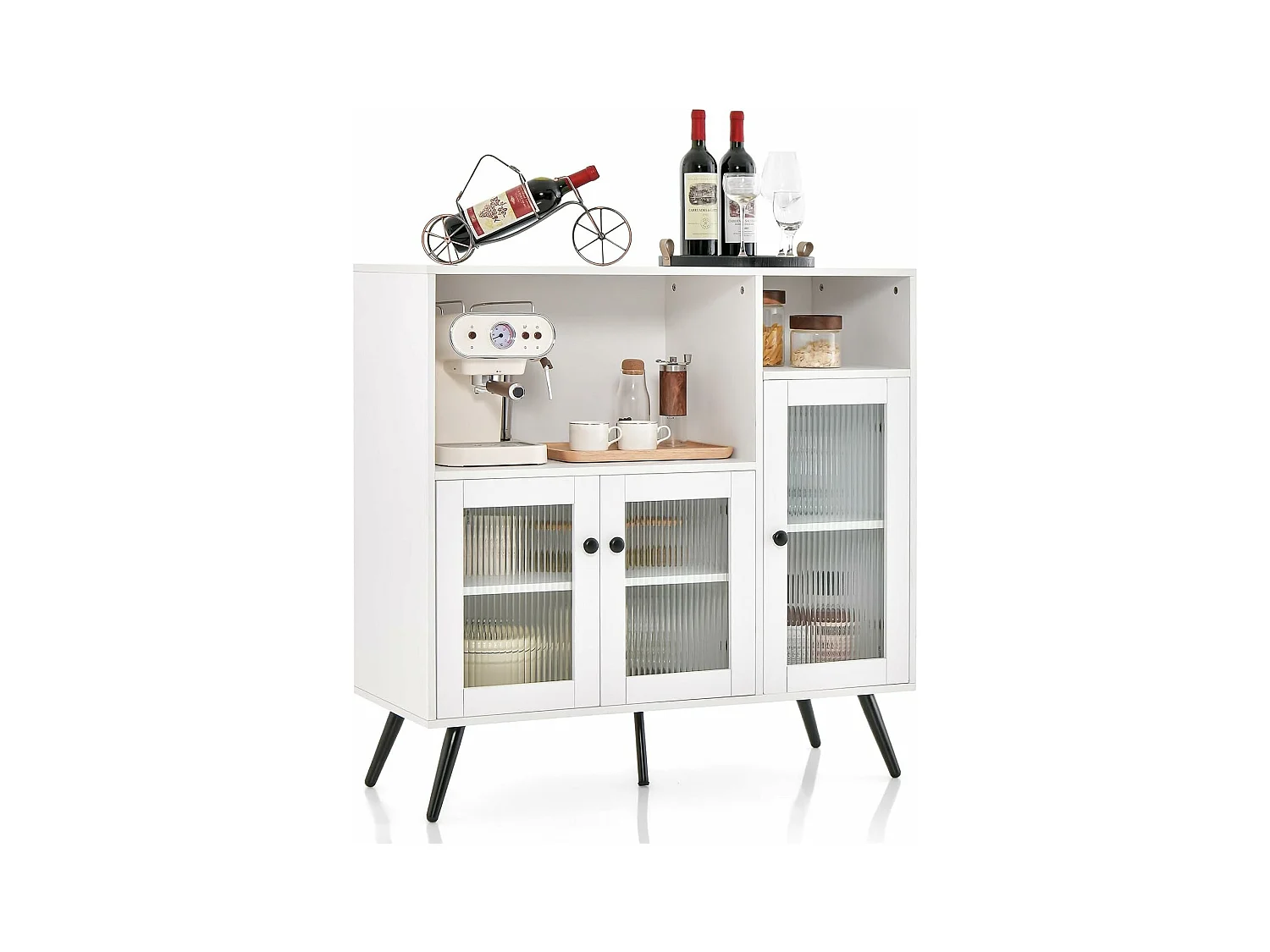 Meuble de rangement, placard 3 portes, 2 etagères, 100 x 39,5 x 100 cm (blanc)