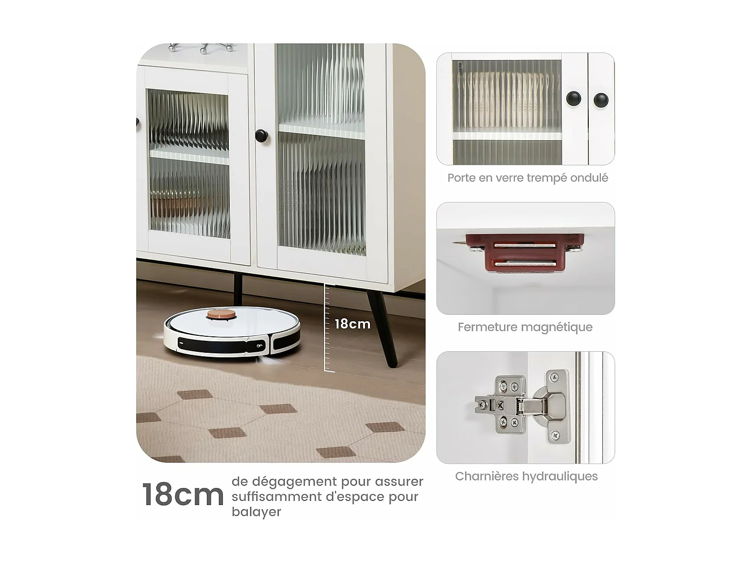 Meuble de rangement, placard 3 portes, 2 etagères, 100 x 39,5 x 100 cm (blanc)