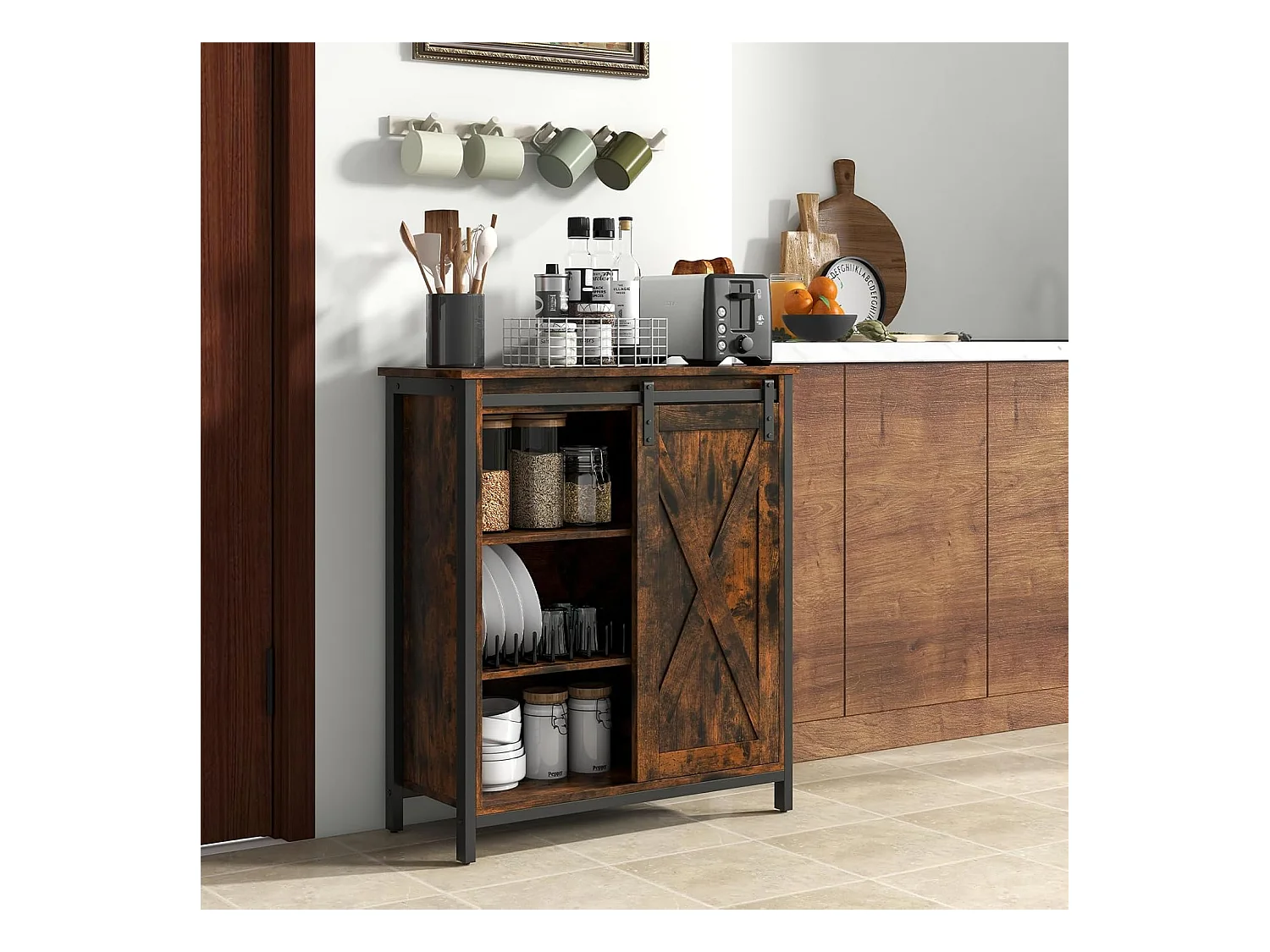 Buffet cuisine, armoire de rangement cuisine avec porte coulissante, 70 x 30 x 81 cm