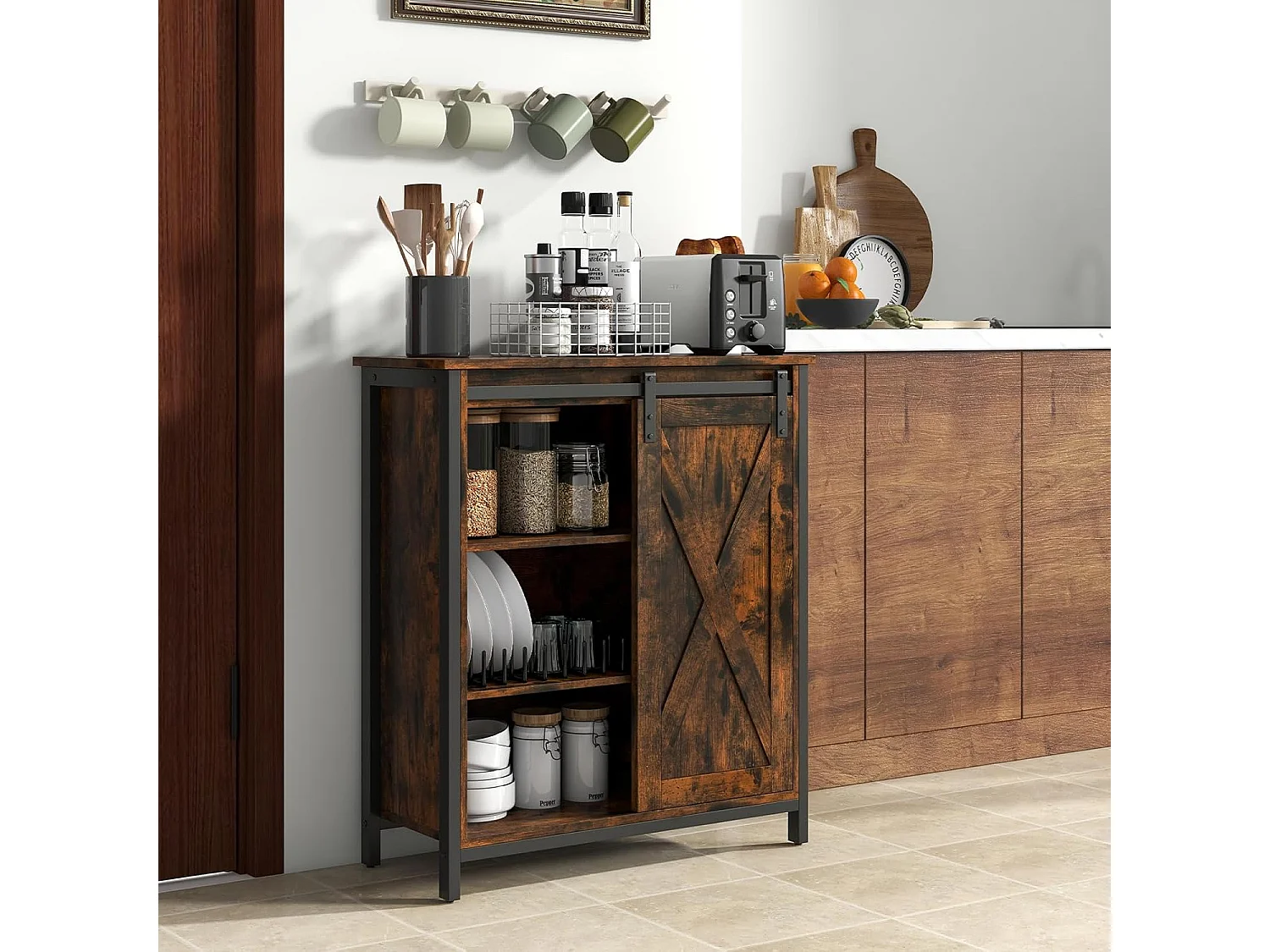 Buffet cuisine, armoire de rangement cuisine avec porte coulissante, 70 x 30 x 81 cm