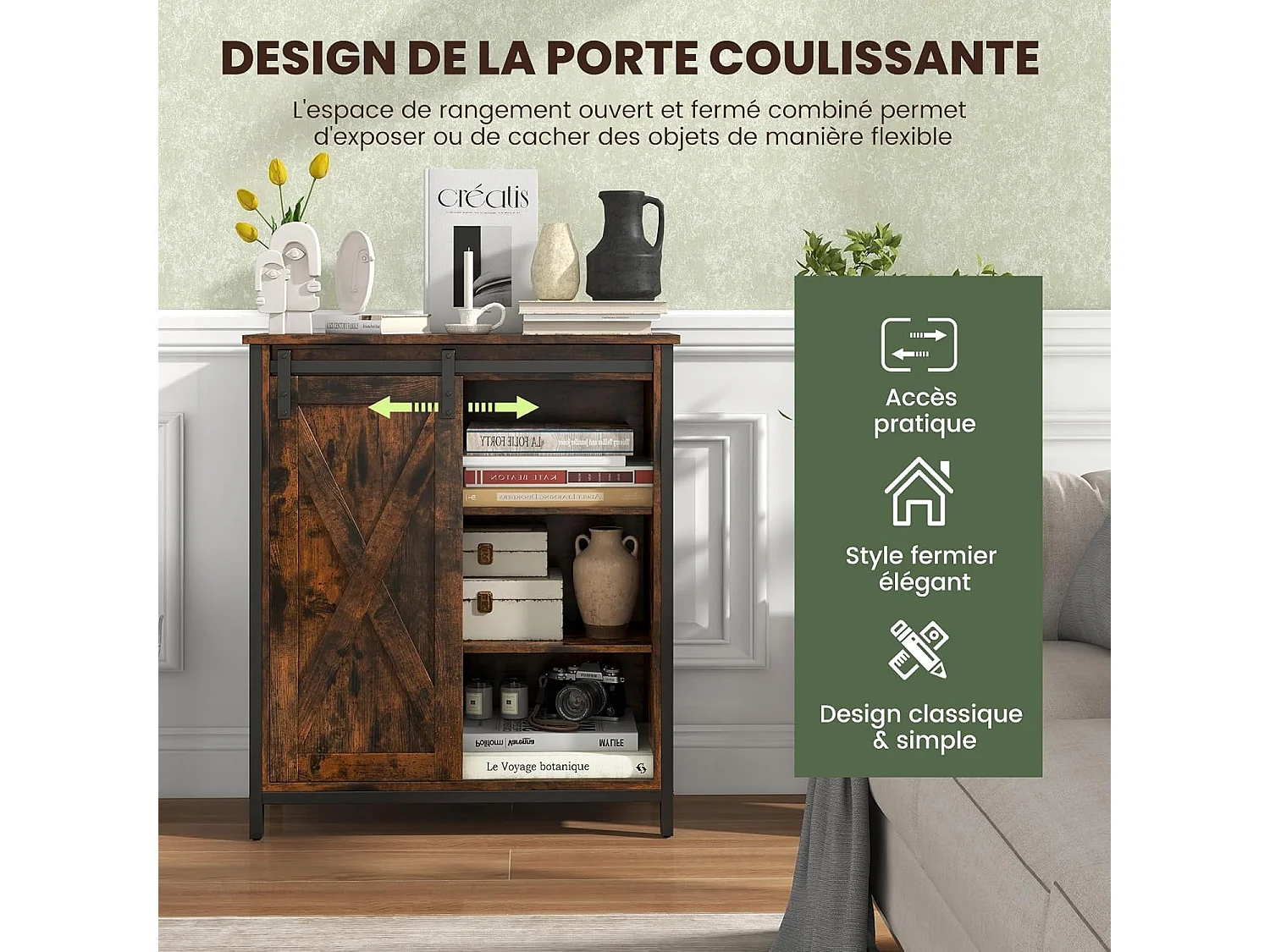 Buffet cuisine, armoire de rangement cuisine avec porte coulissante, 70 x 30 x 81 cm