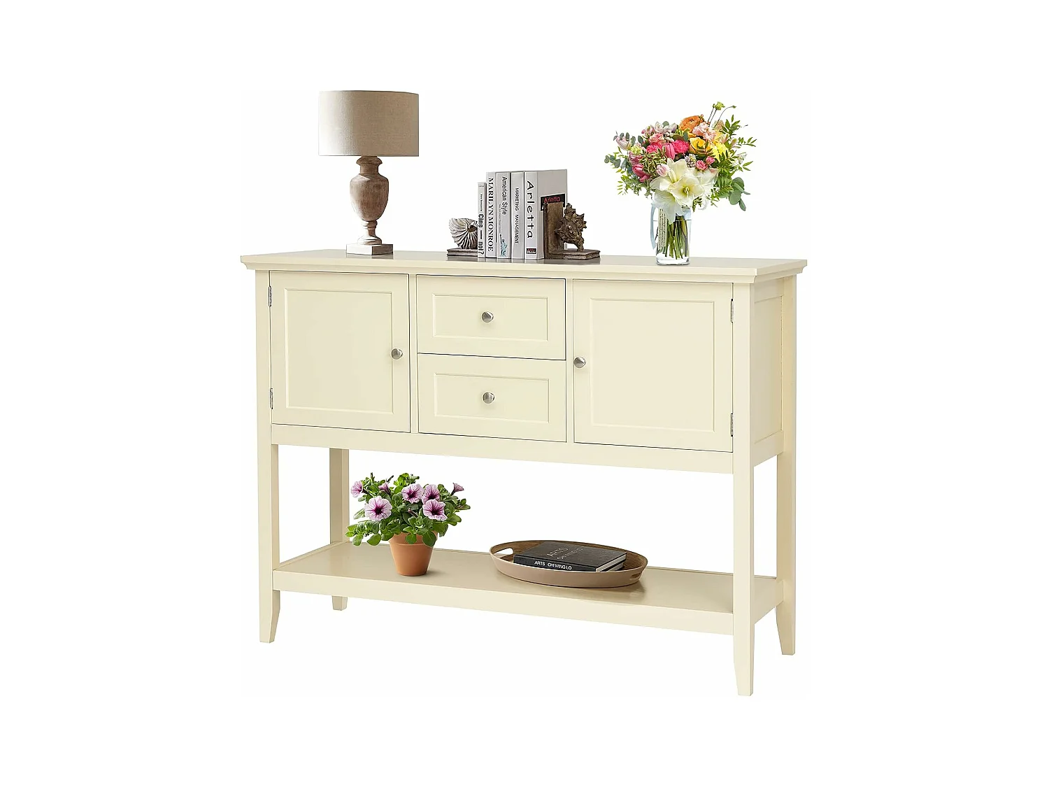 Buffet cuisine, 2 armoires à portes, 2 tiroirs, étagère de rangement, 117 x 38 x 86,5 cm
