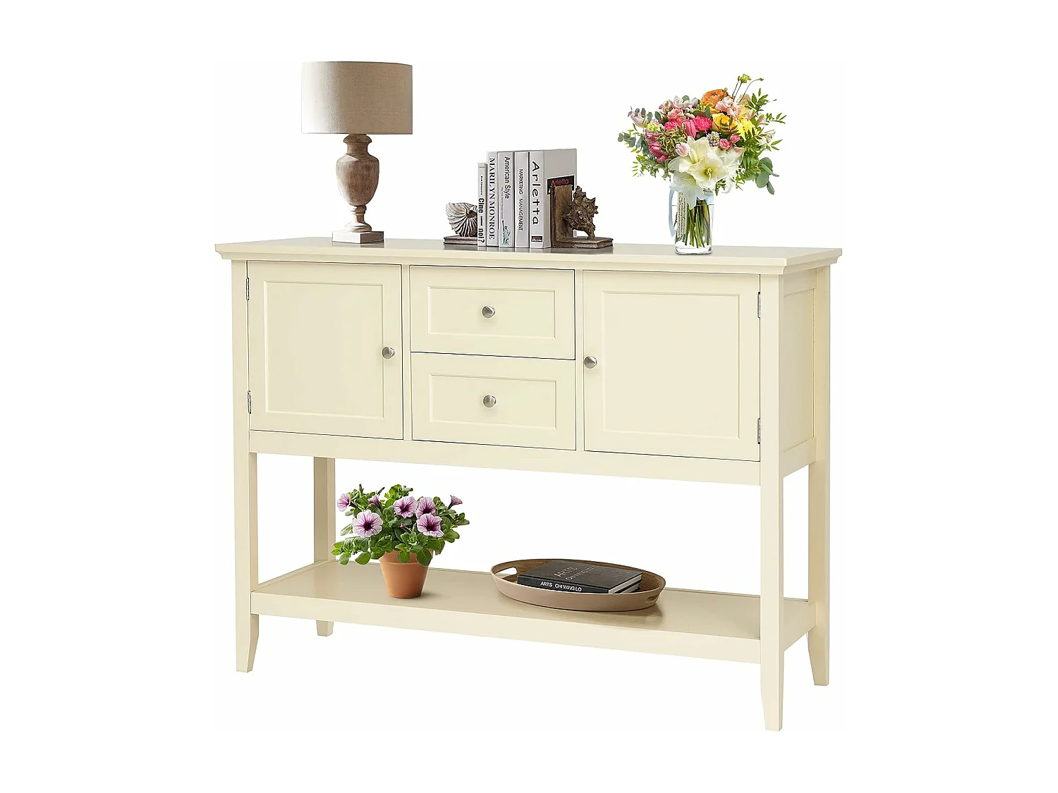 Buffet cuisine, 2 armoires à portes, 2 tiroirs, étagère de rangement, 117 x 38 x 86,5 cm