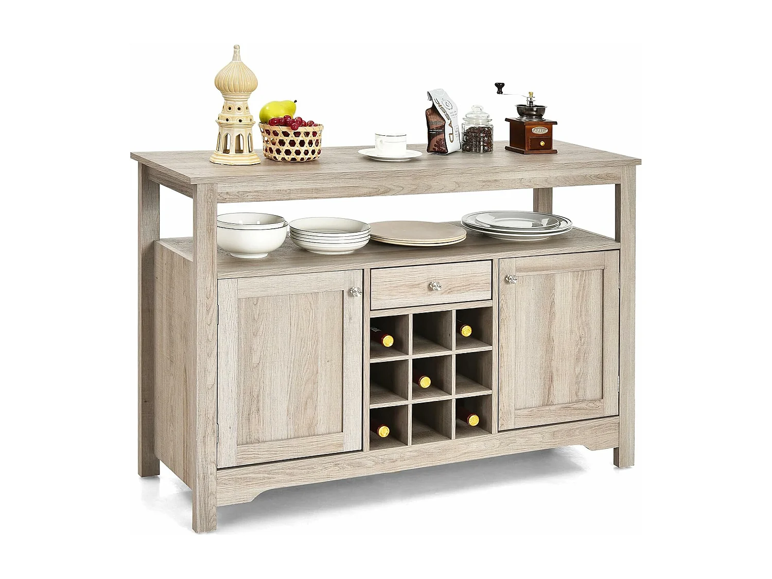 Buffet cuisine, avec casier à vin, 2 etagères, 2 placards, 1 tiroir, 116 x 40 x 80,5 cm