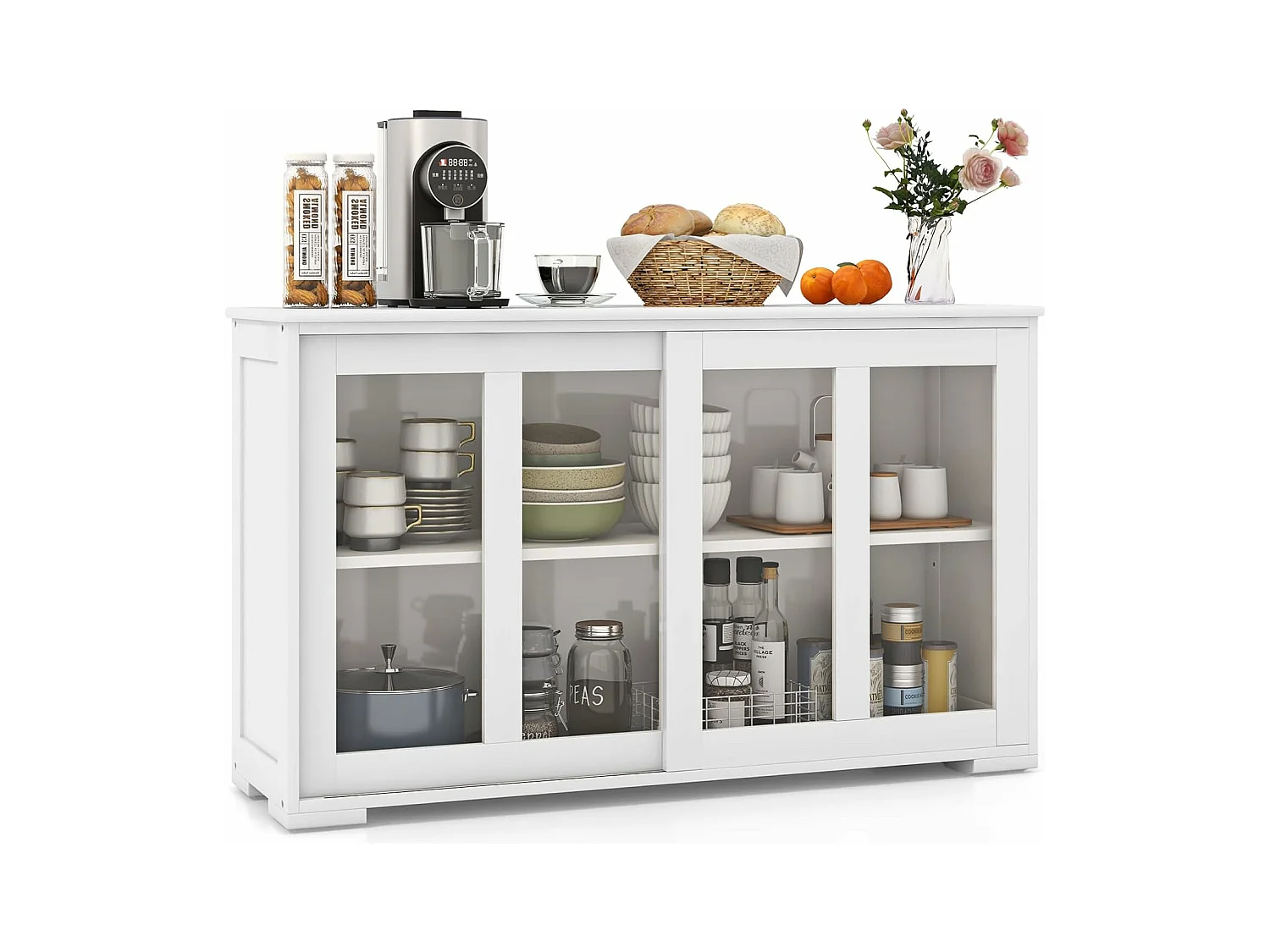 Keuken dressoir, keukenkast met 2 planken, 2 deuren 107 x 33 x 64 cm (wit)