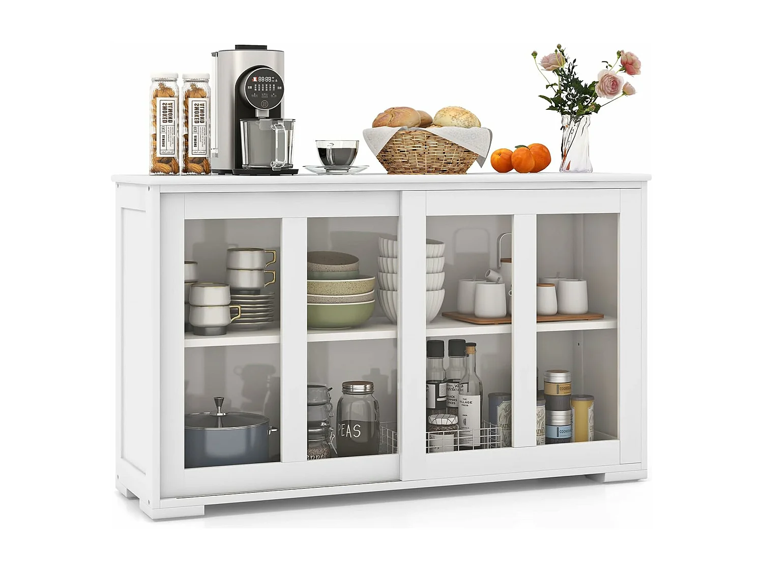 Keuken dressoir, keukenkast met 2 planken, 2 deuren 107 x 33 x 64 cm (wit)