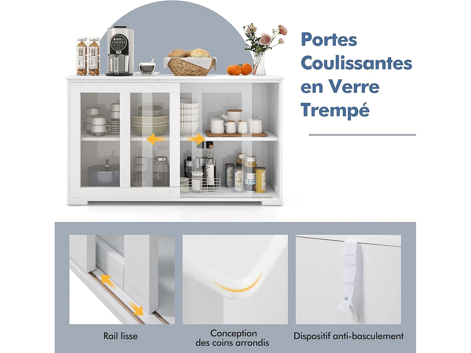 Keuken dressoir, keukenkast met 2 planken, 2 deuren 107 x 33 x 64 cm (wit)