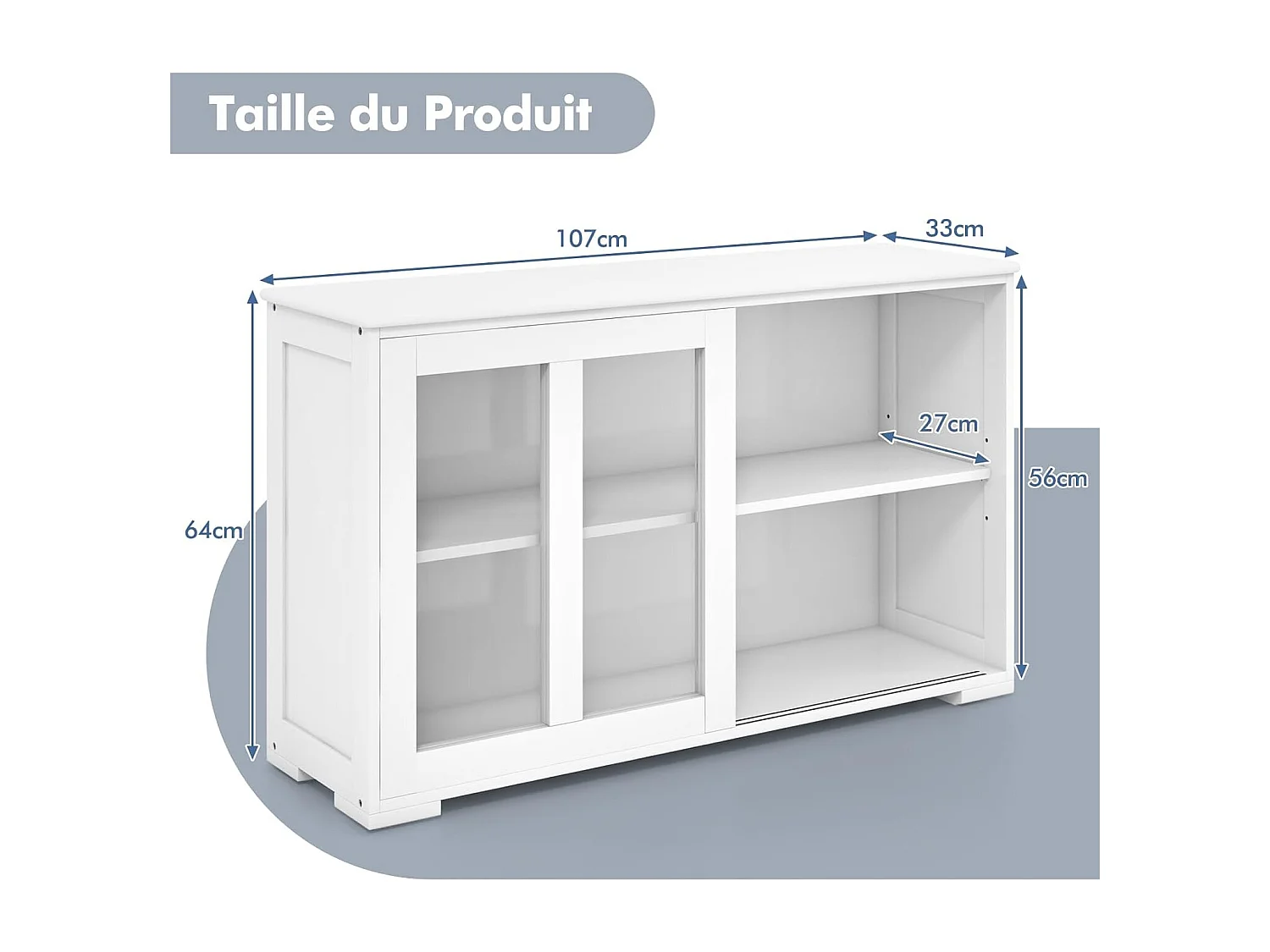 Keuken dressoir, keukenkast met 2 planken, 2 deuren 107 x 33 x 64 cm (wit)