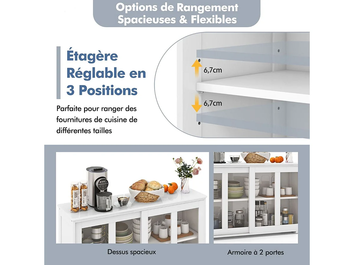 Buffet cuisine, armoire cuisine avec 2 etagères, 2 portes 107 x 33 x 64 cm (blanc)