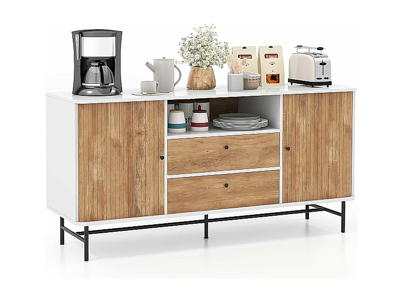 Buffet cuisine, 2 tiroirs, 2 portes coulissantes, 1 passe-câble,150 x 45 x 74 cm