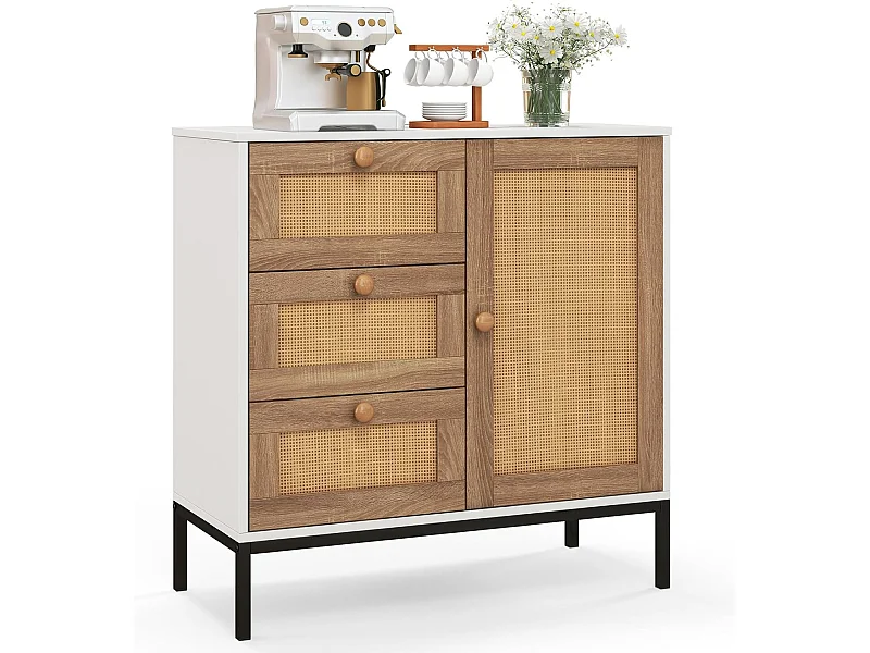 Buffet cuisine 3 tiroirs avec placard,étagère réglable, pied en métal, 80 x 35 x 80,5 cm