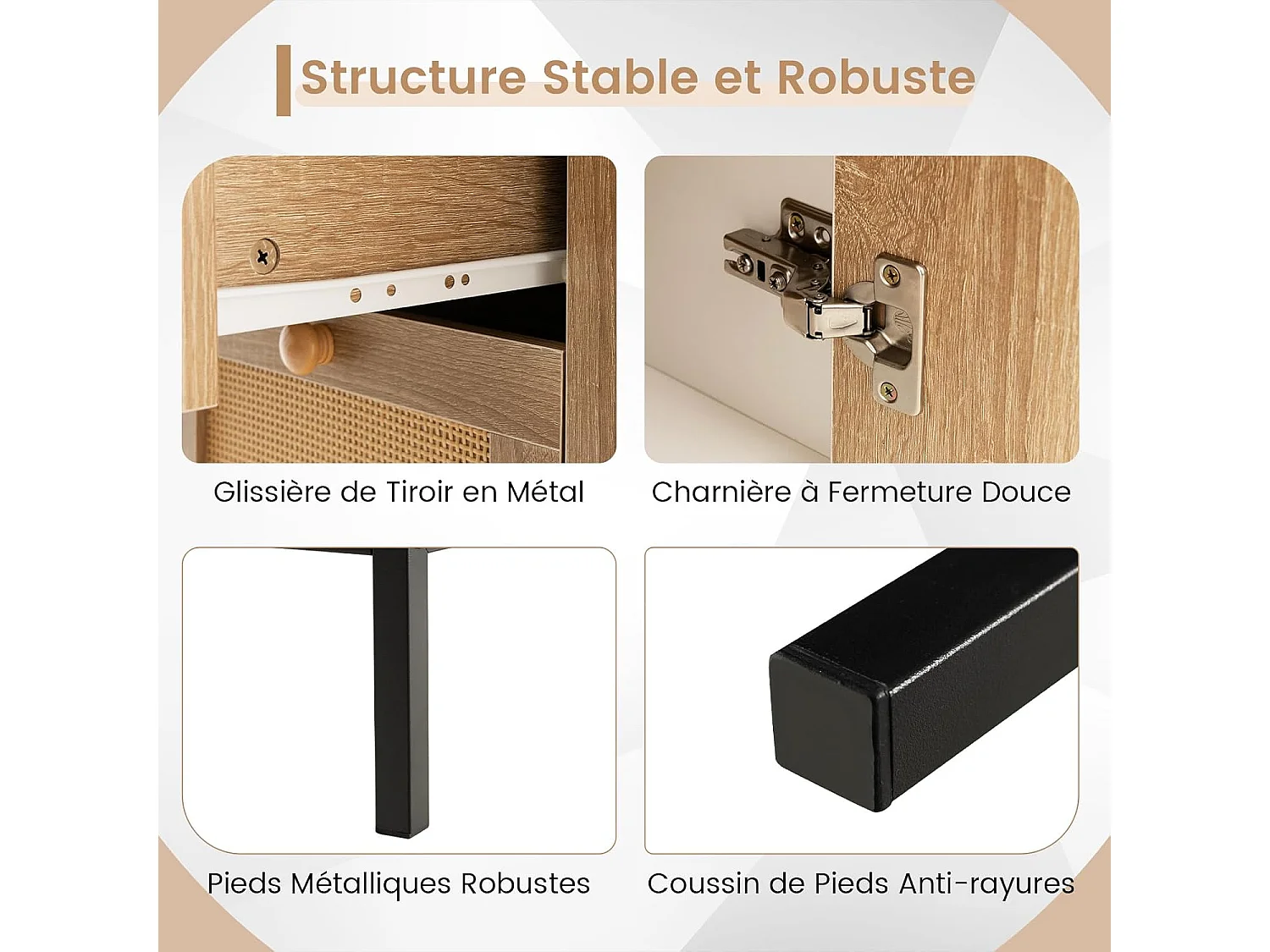 Buffet cuisine 3 tiroirs avec placard,étagère réglable, pied en métal, 80 x 35 x 80,5 cm