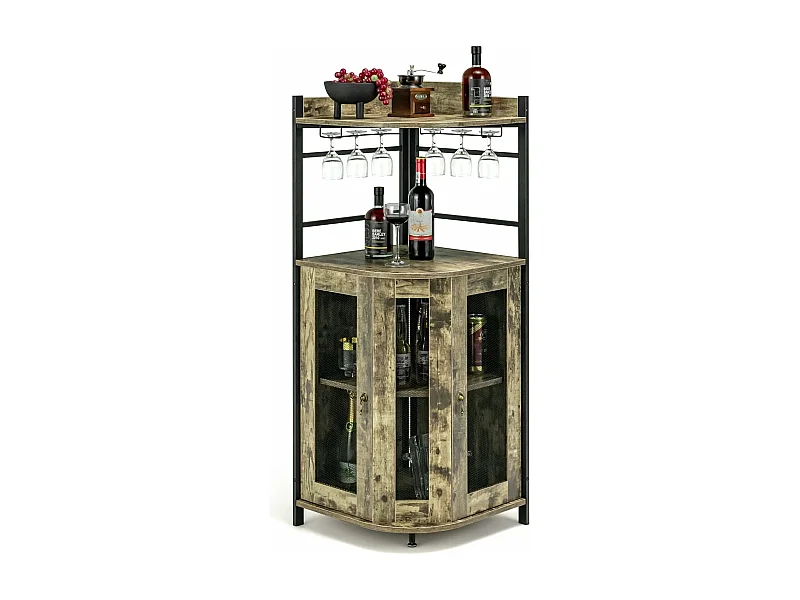 Buffet cuisine industriel,étagère d’angle réglable et placard à porte, 48x48x130 cm