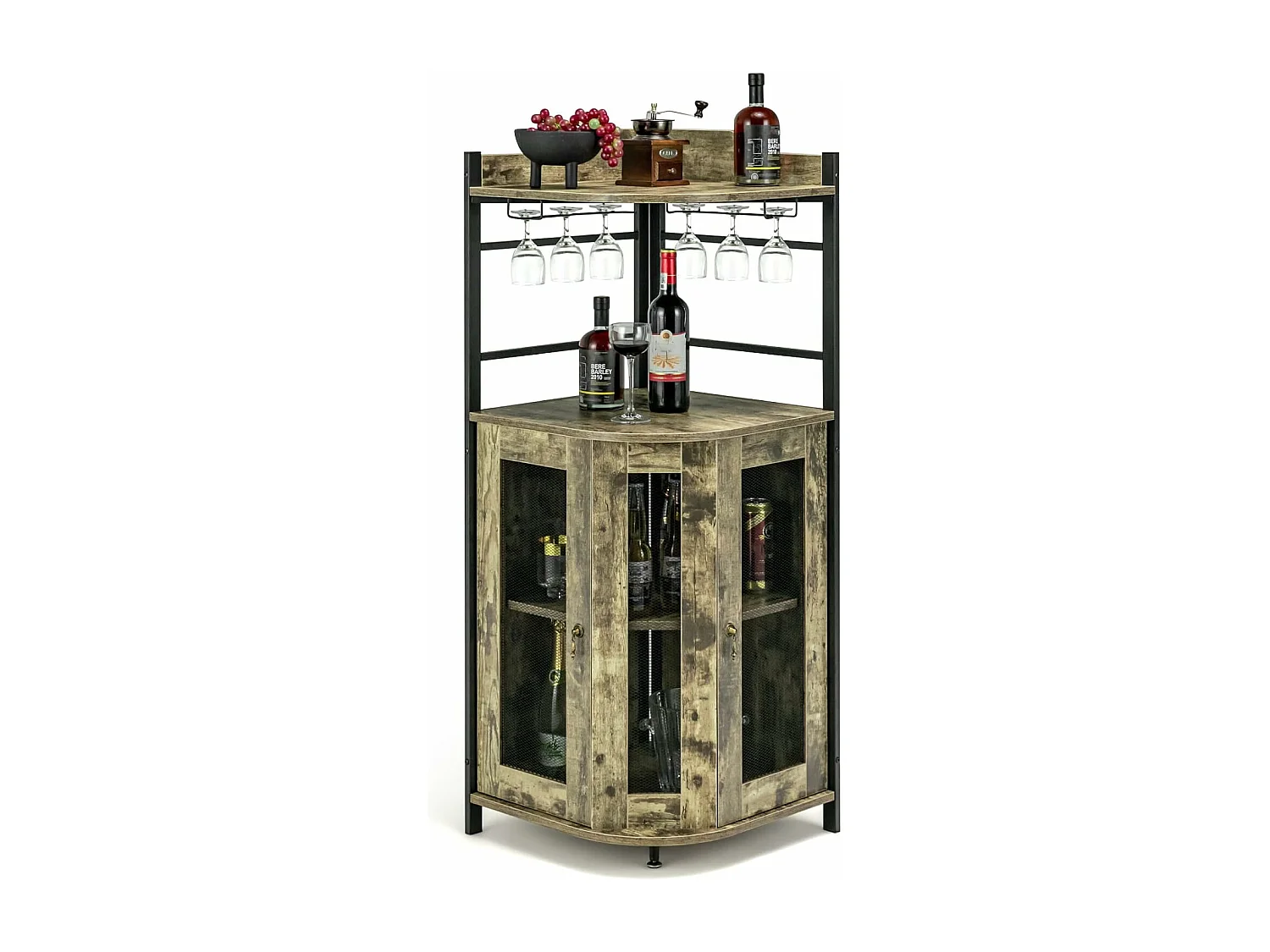 Buffet cuisine industriel,étagère d’angle réglable et placard à porte, 48x48x130 cm