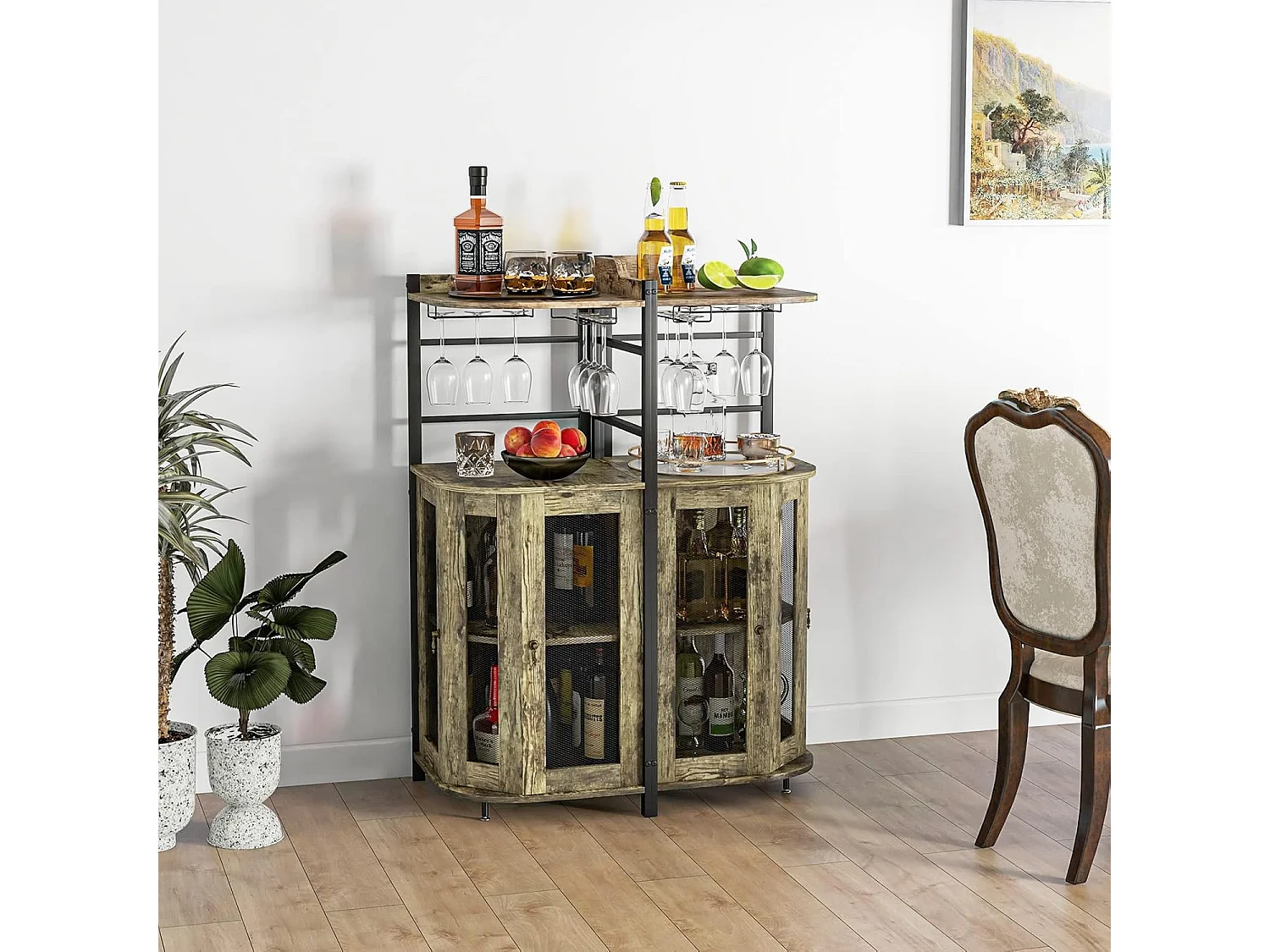 Buffet cuisine industriel,étagère d’angle réglable et placard à porte, 48x48x130 cm