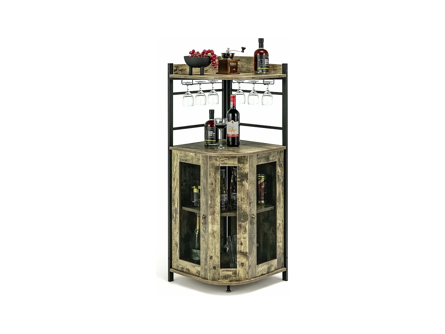 Buffet cuisine industriel,étagère d’angle réglable et placard à porte, 48x48x130 cm