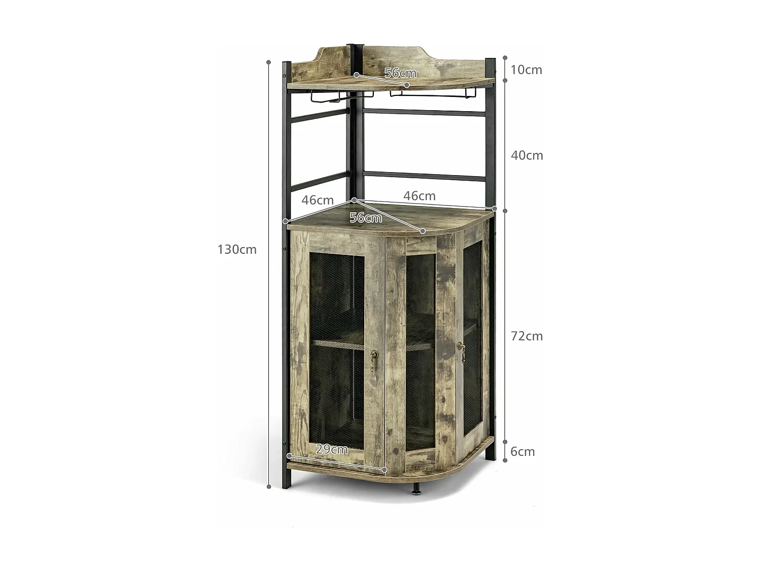 Buffet cuisine industriel,étagère d’angle réglable et placard à porte, 48x48x130 cm